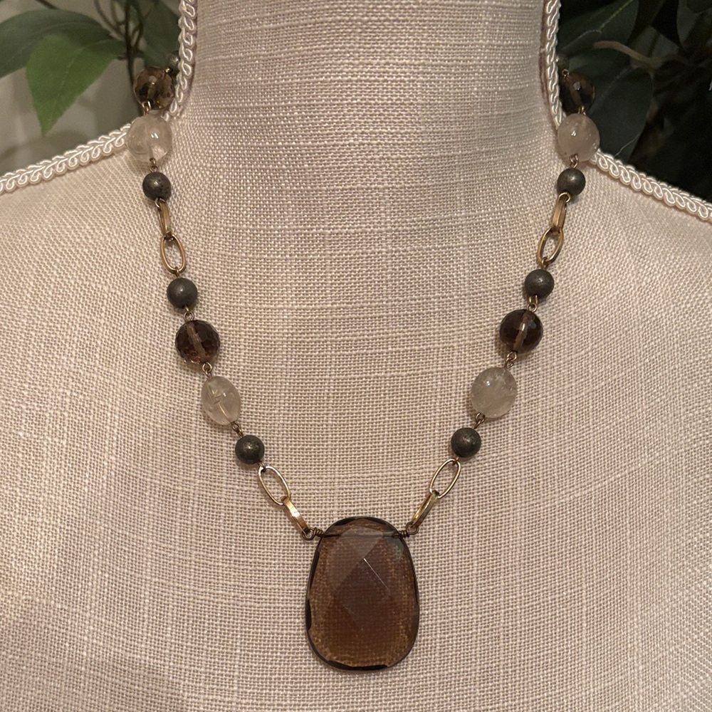 Ann Taylor Gold and Grey Glass Statement Necklace